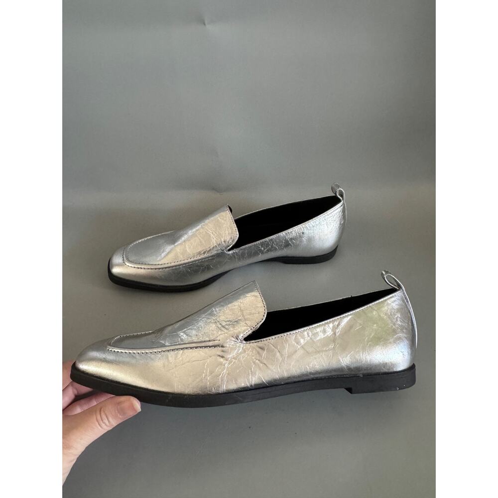 Gianni Bini Metallic Leather Flats Square Toe Silver Women’s Size 9.5 - Picture 4 of 8